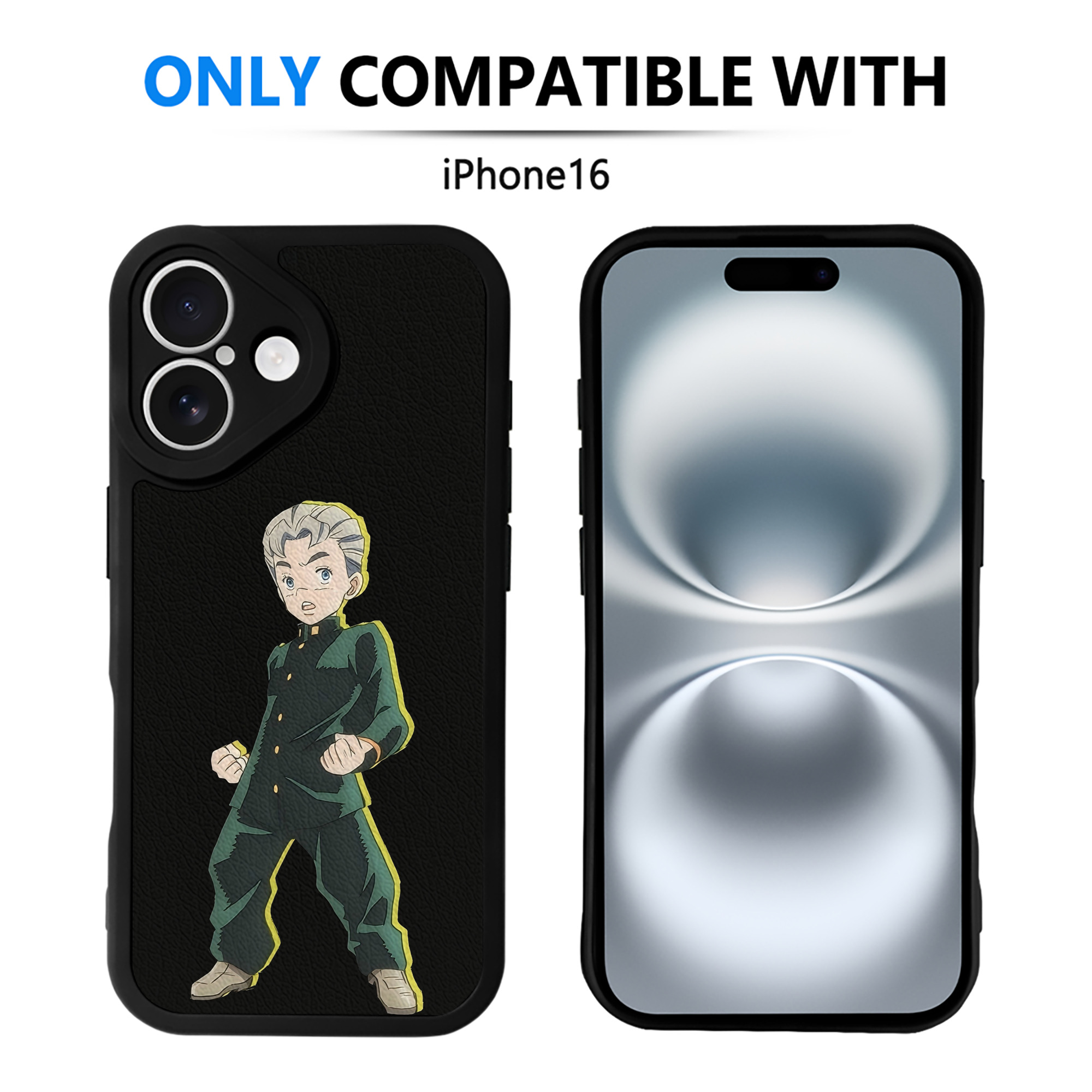 （画像用） ジョジョの奇妙な冒険 広瀨康一 JoJo's Bizarre Adventure Hirose Koichi 【iPhone 16シリーズ対応】シリコンスマホケース（レザー調） 材質：シリコン